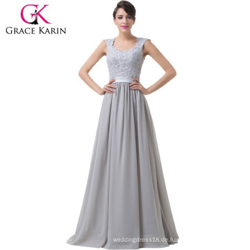 Grace Karin Aus Schulter Backless Schatz Chiffon Grau Lange Mutter des Bräutigam Abendkleid CL6231-1